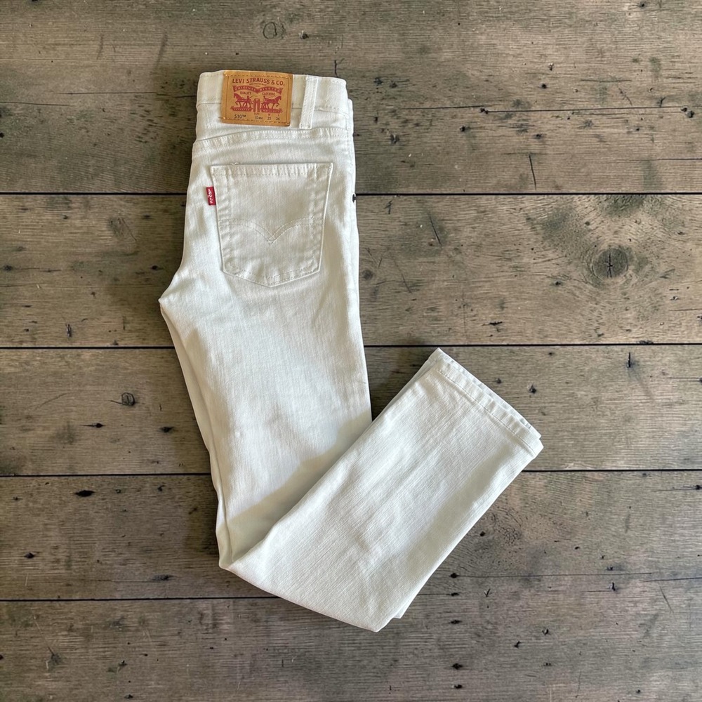 Levis 510 Skinny Jeans Boys Size 10 Reg White Stretch Denim Pants 25x26